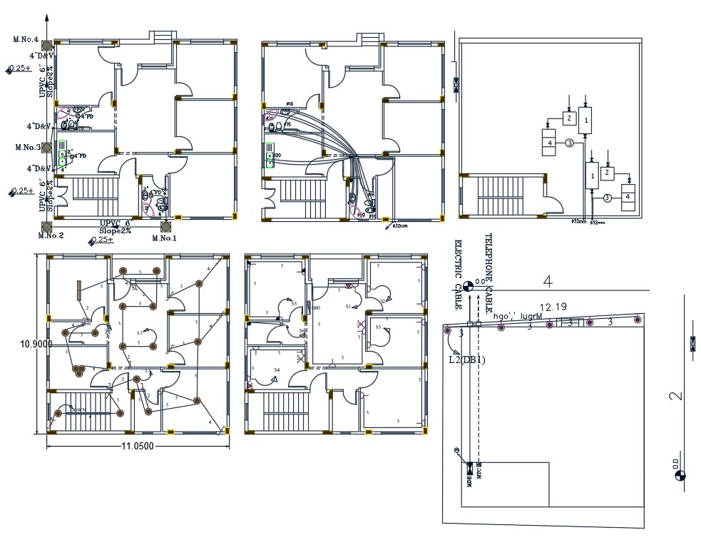 Bhk House Electrical And Plumbing Plan Sq Yd Cadbull