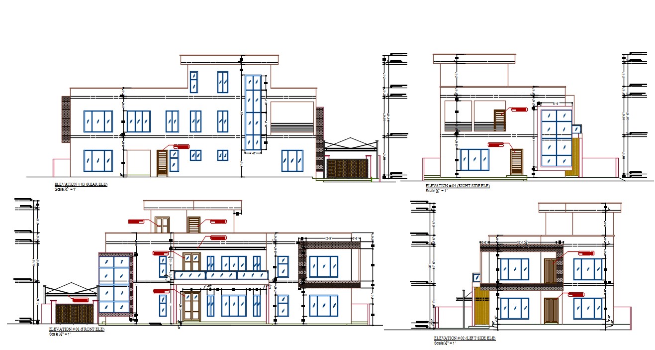 Bhk House Building Elevation Design Autocad File Sqft Plot Size