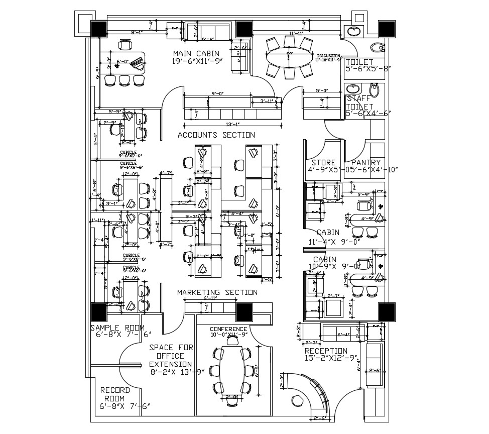 Autocad Drawing Of Commercial Office Cadbull