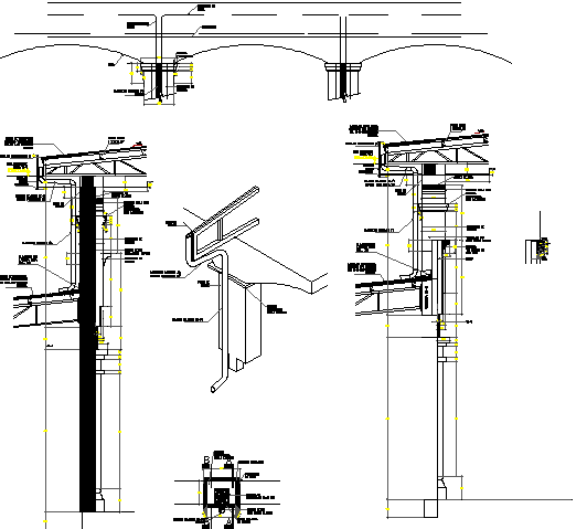 Details Finish And Start Of Metallic Roof With Pluvial Drain Dwg File