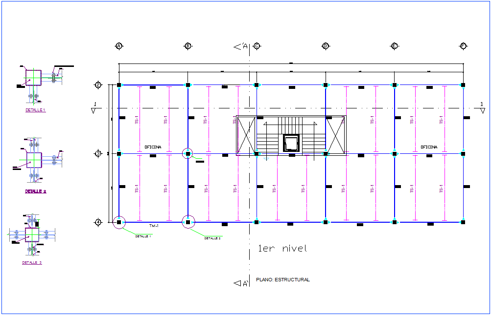 First Floor Plan With Structural View Of Office Dwg File Cadbull