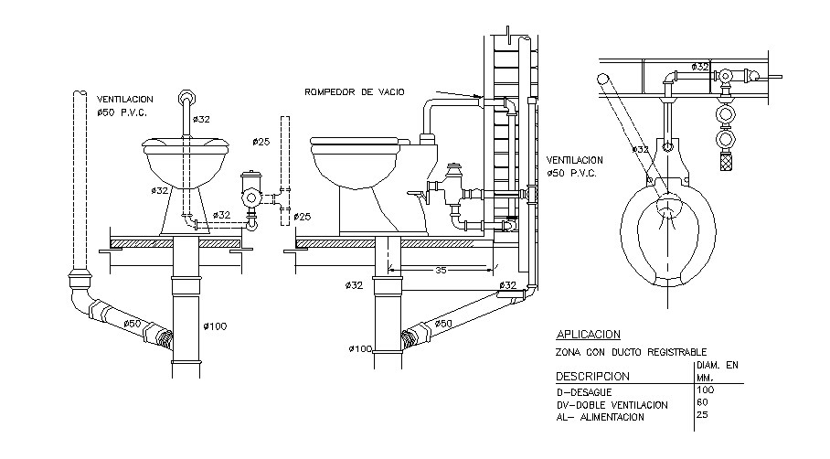 Toilet Connection Installation And Plumbing Details Dwg File Cadbull