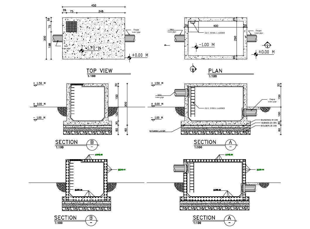 Water Septic Tank Section Plan Top View And Auto Cad Details Dwg File