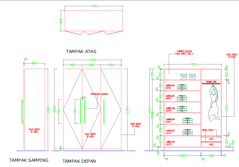 Elevation Of A Wardrobe Cadbull