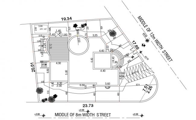 Auditorium building floor plan,site map and elevation view