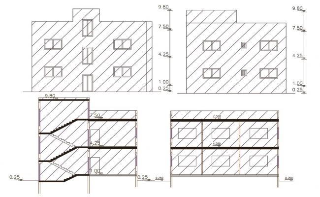 House full section, kitchen section and general layout plan cad drawing ...