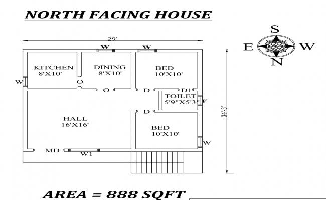 Plan of residential house 10.000mtr x 22.111mtr with detail dimension ...