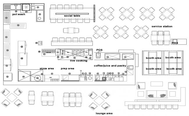 2D layout plan of a cafeteria dwg file - Cadbull