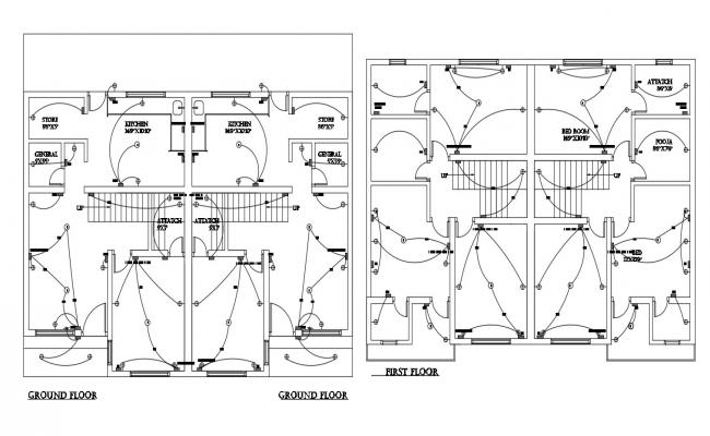 Single Storey 2 BHK House Electrical Layout Plan Design - Cadbull