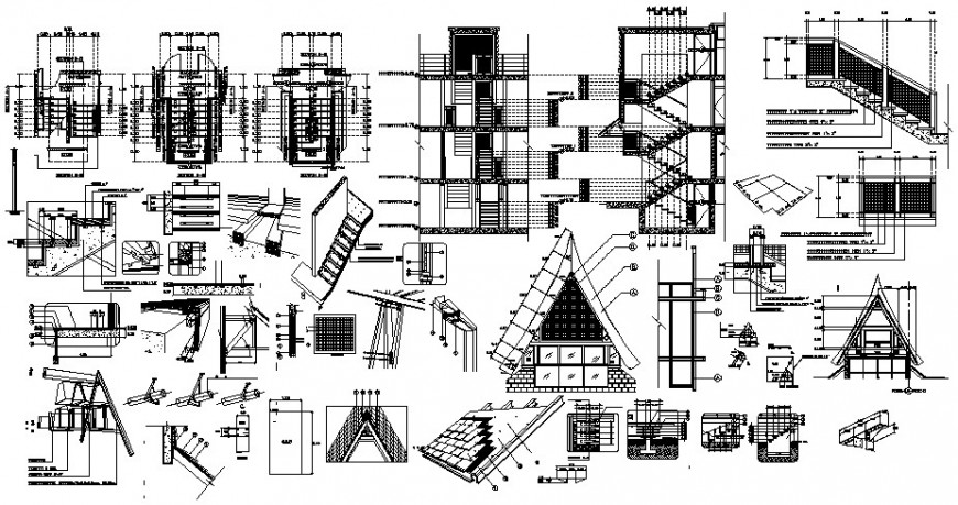 Stone stair section planning detail dwg file - Cadbull