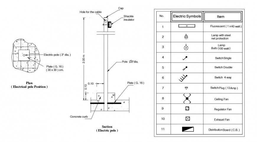 2d Cad Drawings Details Of Electrical Pole Autocad File Cadbull