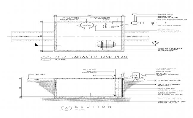 Detail section plan and elevation of plantation court - Cadbull