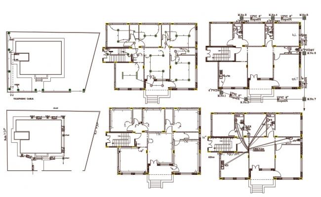 Initial college building facade and back section with general plan ...