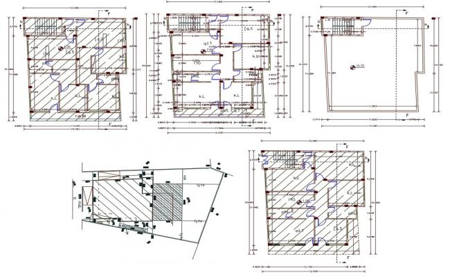 Ground, first, second floor plan layout details with terrace of house ...