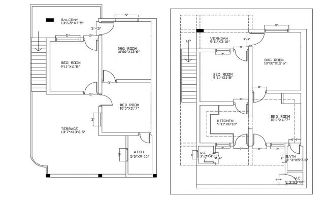 1 BHK Spacious House Plan With 2 Different Options AutoCAD File - Cadbull