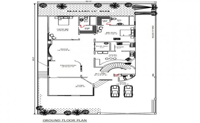 Family house plan detail autocad file - Cadbull