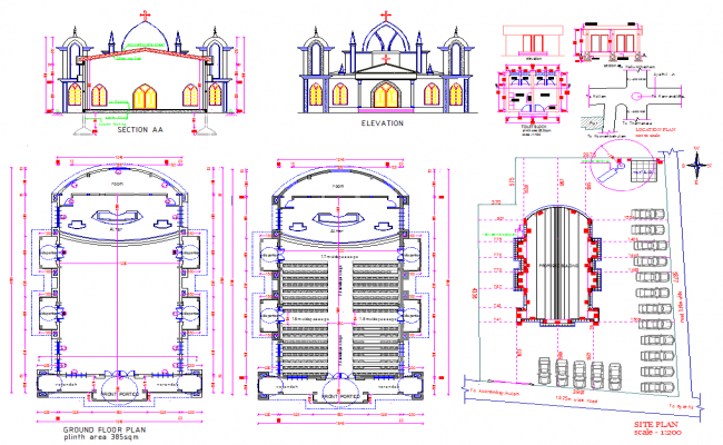 Temple cad block, Hindu temple plan, front and rear elevation in ...