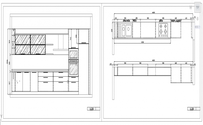 Main front section drawing with furniture of restaurant kitchen dwg ...