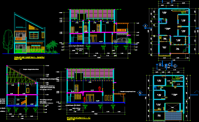 architectural plan of house design with furniture details in autocad ...