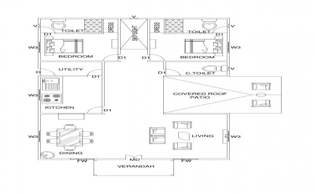 Story house plan and section autocad file - Cadbull