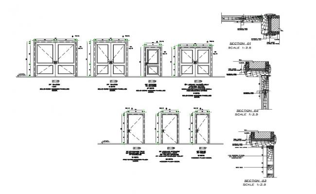 Swing aluminium double door installation details dwg file