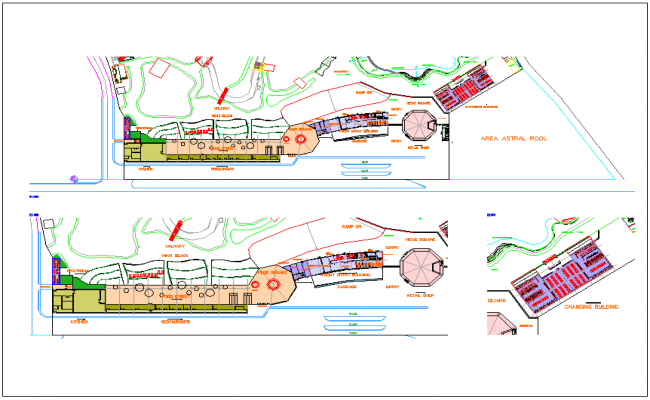 Amazon waterfall theme park plan layout detail dwg file