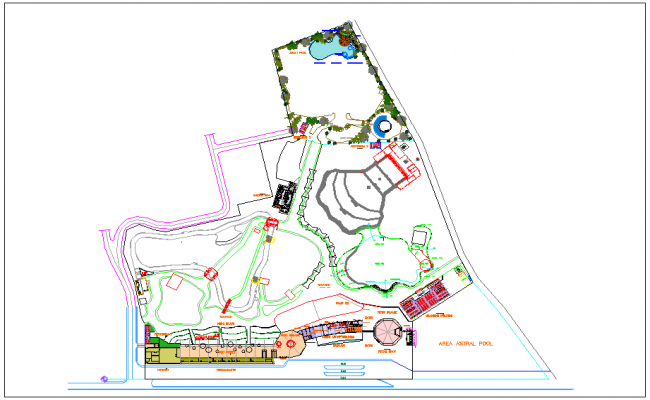 Amazon waterfall theme plan layout master plan dwg file