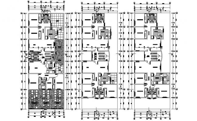 Multi-family apartment building blocks all sided elevation and section ...