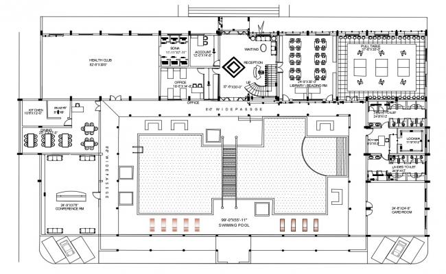 Swimming pool of sports center distribution plan cad drawing details ...