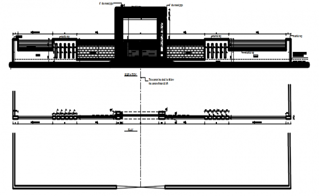 Autocad drawing of main gate detail with the compound wall