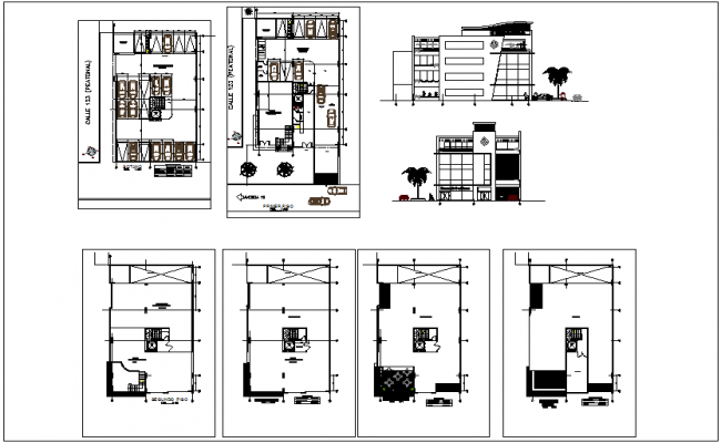 Bank office building plan and section view dwg file