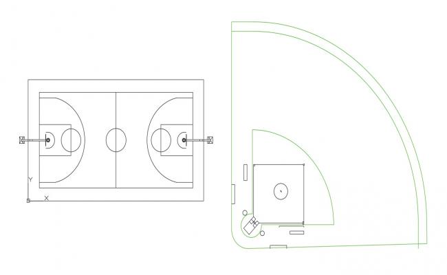 Basket Ball Court Ground Detail Elevation And Section 2d View Layout