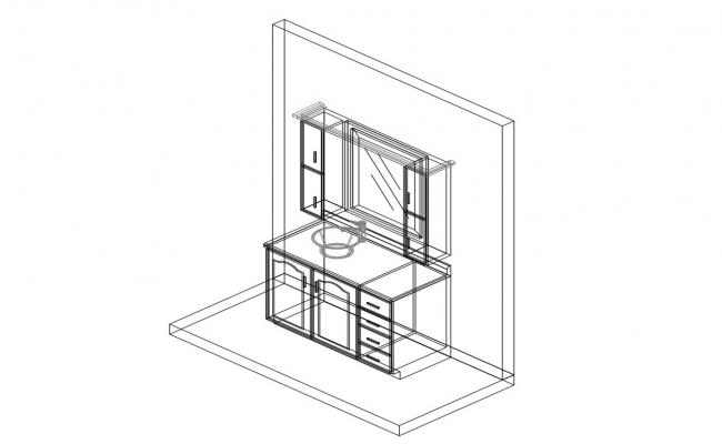 Bathroom dressing table cabinet isometric view cad drawing details dwg file