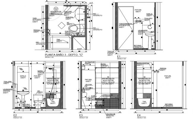 Public toilet architecture project details dwg file - Cadbull