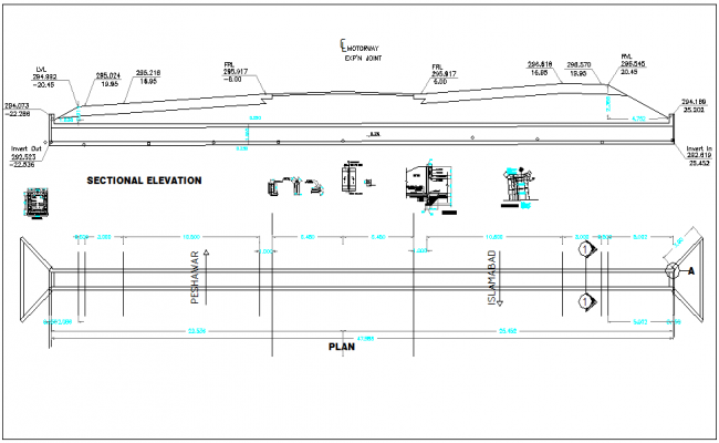 Box culvert full close structure plan view detail, section of structure ...