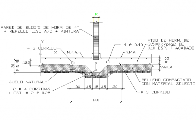 Typical concrete foundation wall brick support cad construction details ...