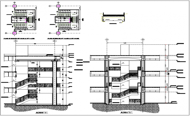 Building section view detail and stair plan view detail dwg file