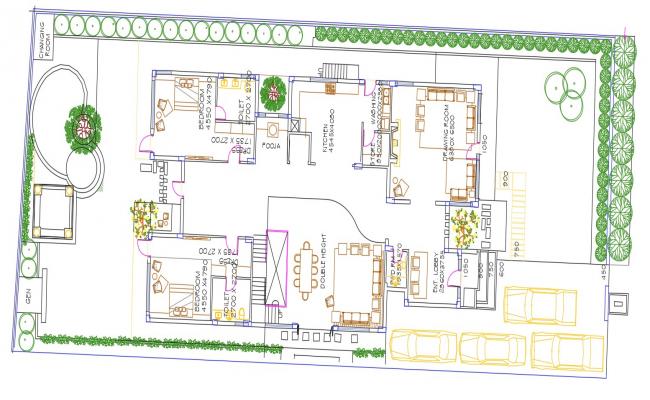 Residential Bhk Bungalow Furniture Arrangement Plan Download Cadbull