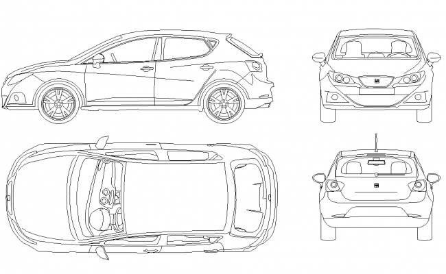 CAD vehicle Car block detail elevation 2d view layout file