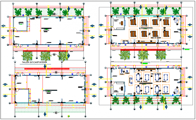 Carpentry workshop plan of school classroom dwg file