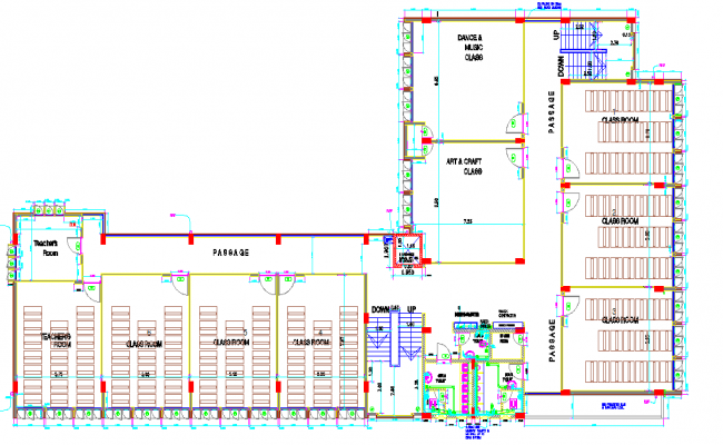 Classroom Architectural plan of a school dwg file