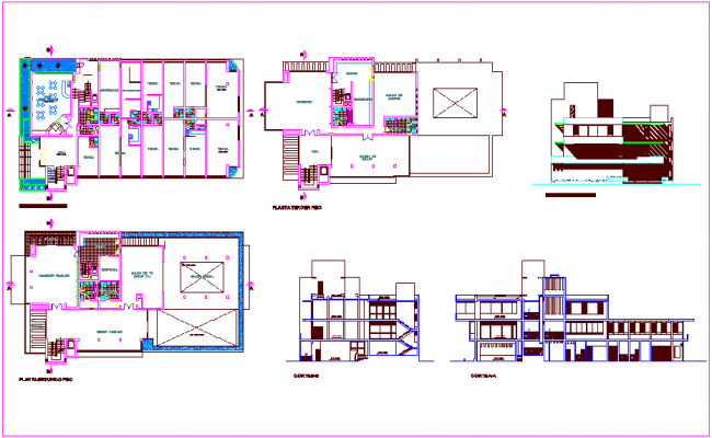 Club house  floor plan  elevation  and section view dwg  file 