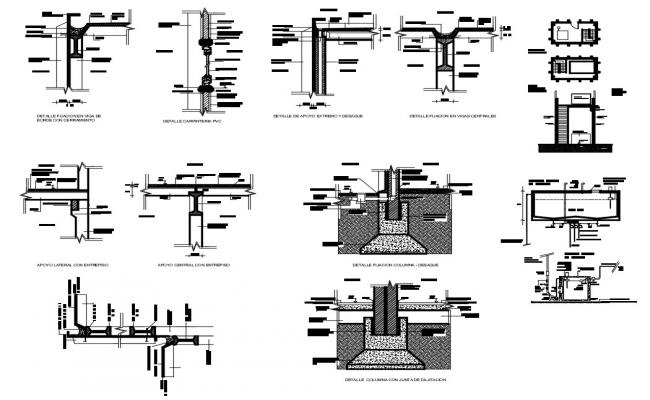 Column, beam and ceiling construction details of building dwg file