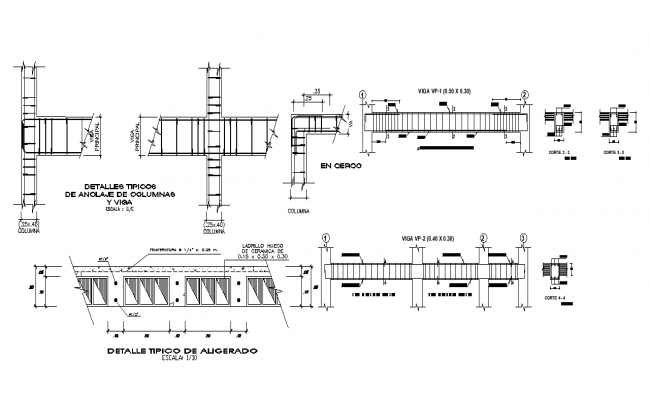 Column and beam structure detail sectional layout file