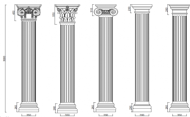 Column and pillars front elevation dwg file