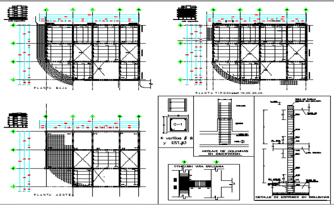 Column plan and section plan detail dwg file - Cadbull