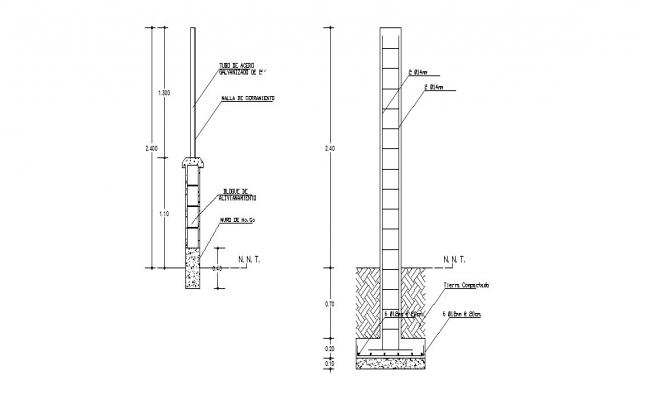 Column section and construction drawing details dwg file