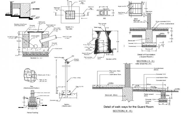 Construction detail of walkway in autocad