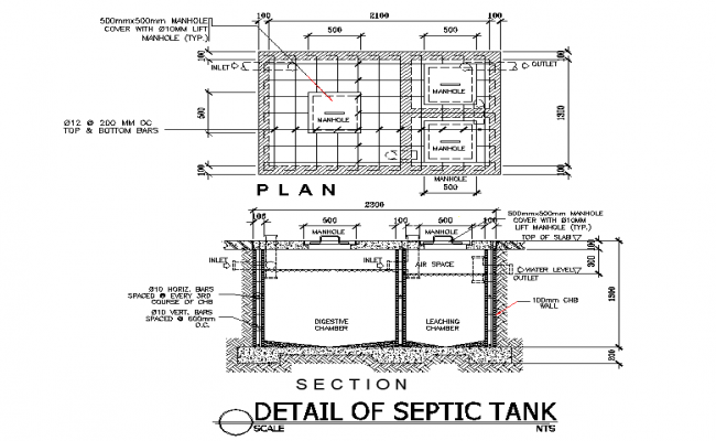 Detail of septic tank plan autocad file