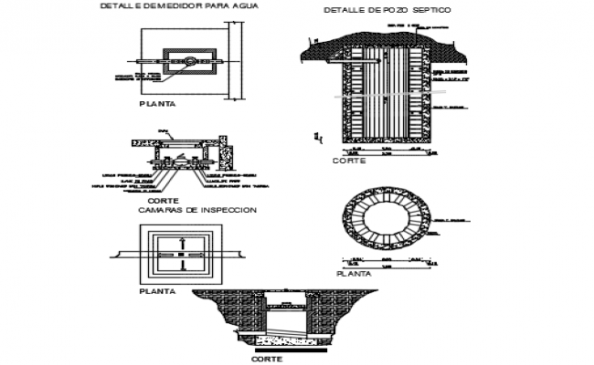 Detail of water meter and septic hole detail plan dwg file